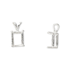 Pendant, Sure-Set™, sterling silver, 10x8mm 4-prong emerald-cut basket setting. Sold individually.