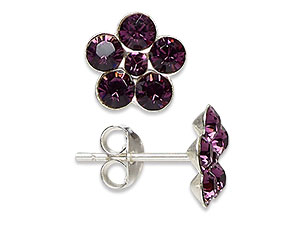 Sterling Silver Ear Studs with Glass Accents