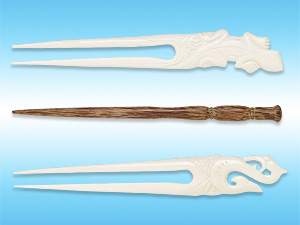 New Hand-Carved Wood and Bone Hair Sticks
